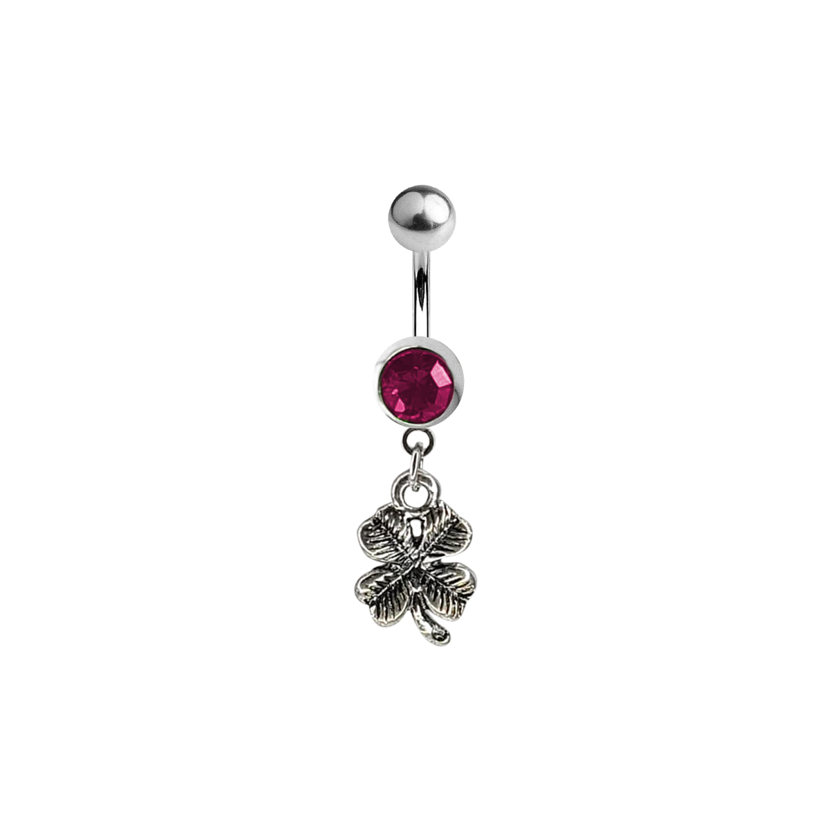 Surgical Steel 14 Gauge Belly Ring with CZ Four Leaf Clover Dangle - photo 5
