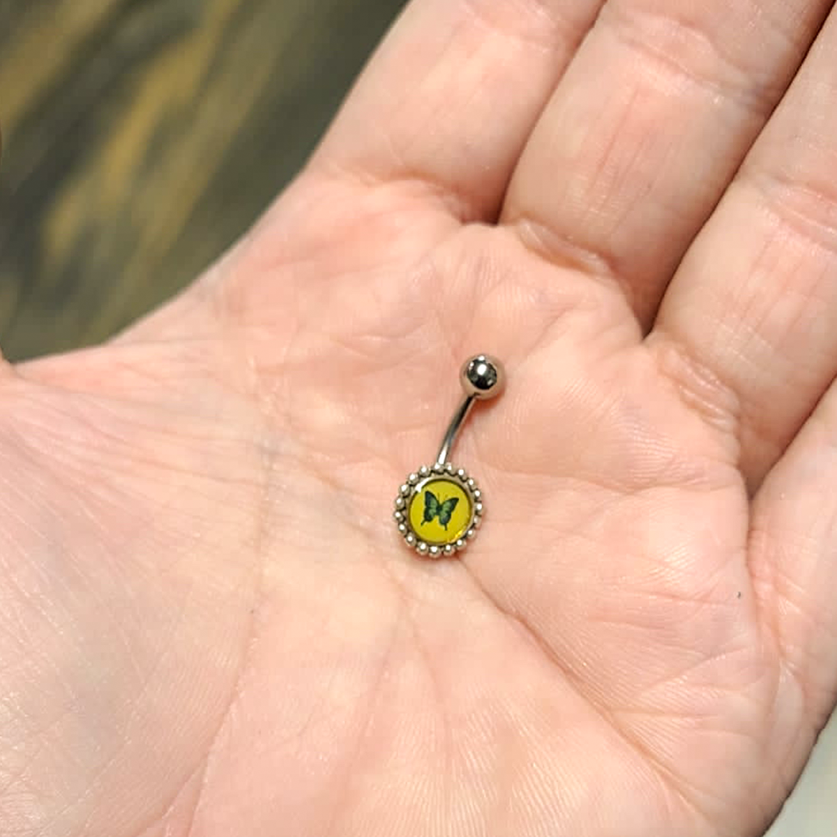 Titanium 14 Gauge Belly Ring with Butterfly Flower Logo - photo 5