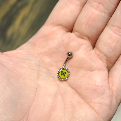 Titanium 14 Gauge Belly Ring with Butterfly Flower Logo - photo 5