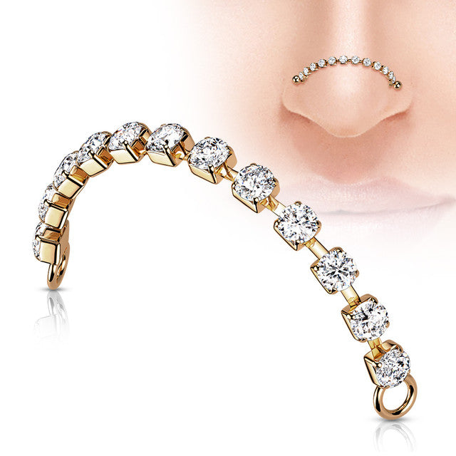 Stainless Steel Nose & Ear Link Bridge Connector Chain With CZ Gems