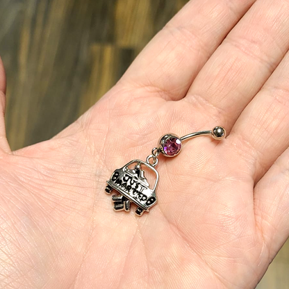 Surgical Steel 14 Gauge Belly Ring with CZ Just Married Dangle - photo 5