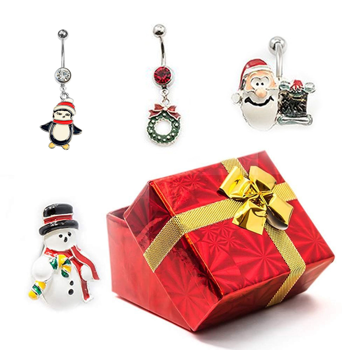 Surgical Steel 14 Gauge Holiday Belly Ring Gift Set #1 - 4 Pack