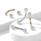 14 Karat Solid Gold Curved Barbell 16 Gauge Eyebrow Gem Paved Ball - Kruelty - Photo 2