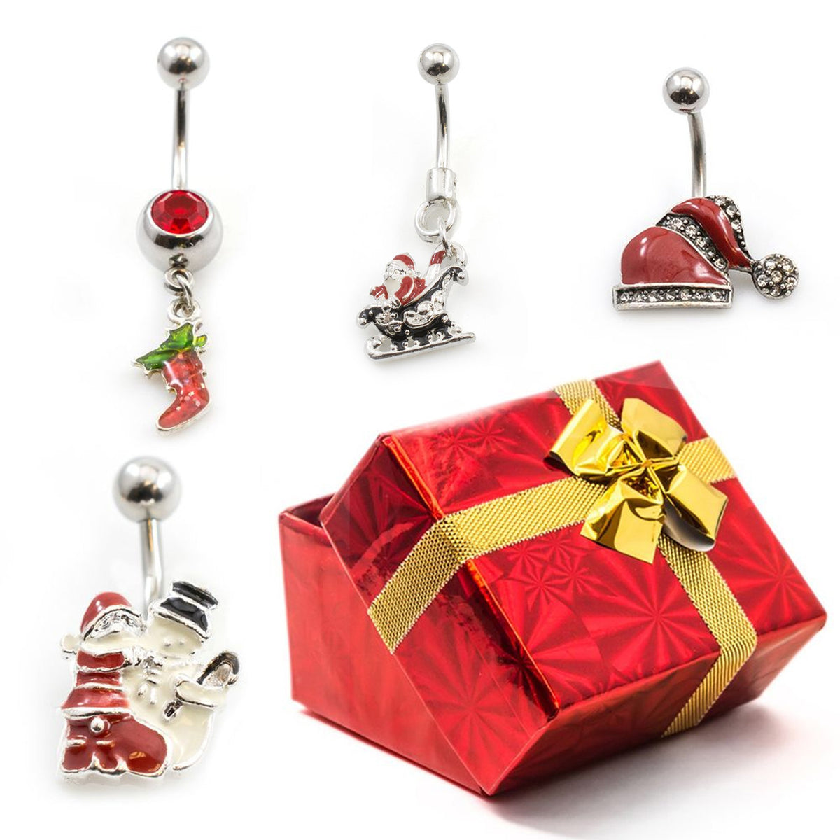 Surgical Steel 14 Gauge Holiday Belly Ring Gift Set #5 - 4 Pack