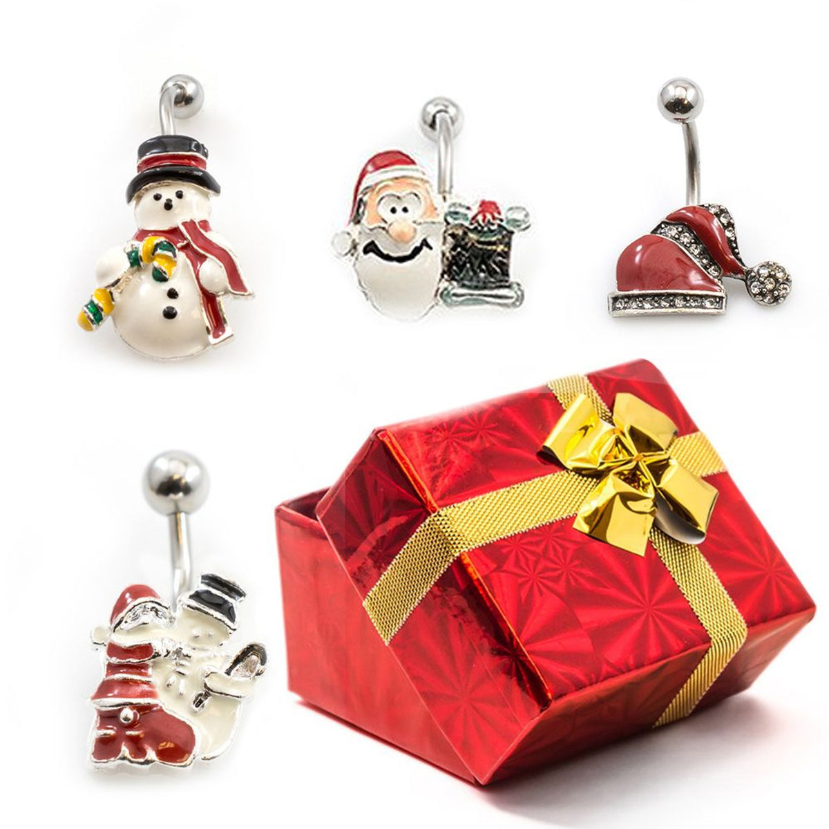 Surgical Steel 14 Gauge Holiday Belly Ring Gift Set #10 - 4 Pack