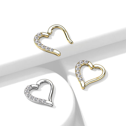 14K Solid Gold 16 Gauge Hinged Hoop Ring with CZ Heart - photo 5