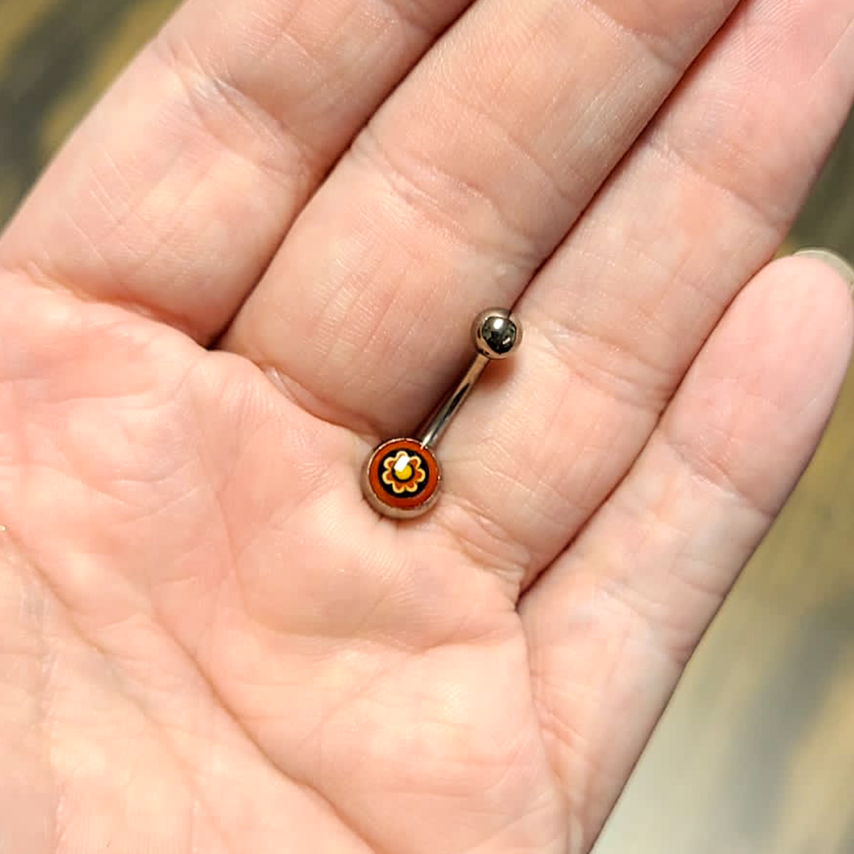 Titanium 14 Gauge Belly Ring with Flower Logo - photo 5