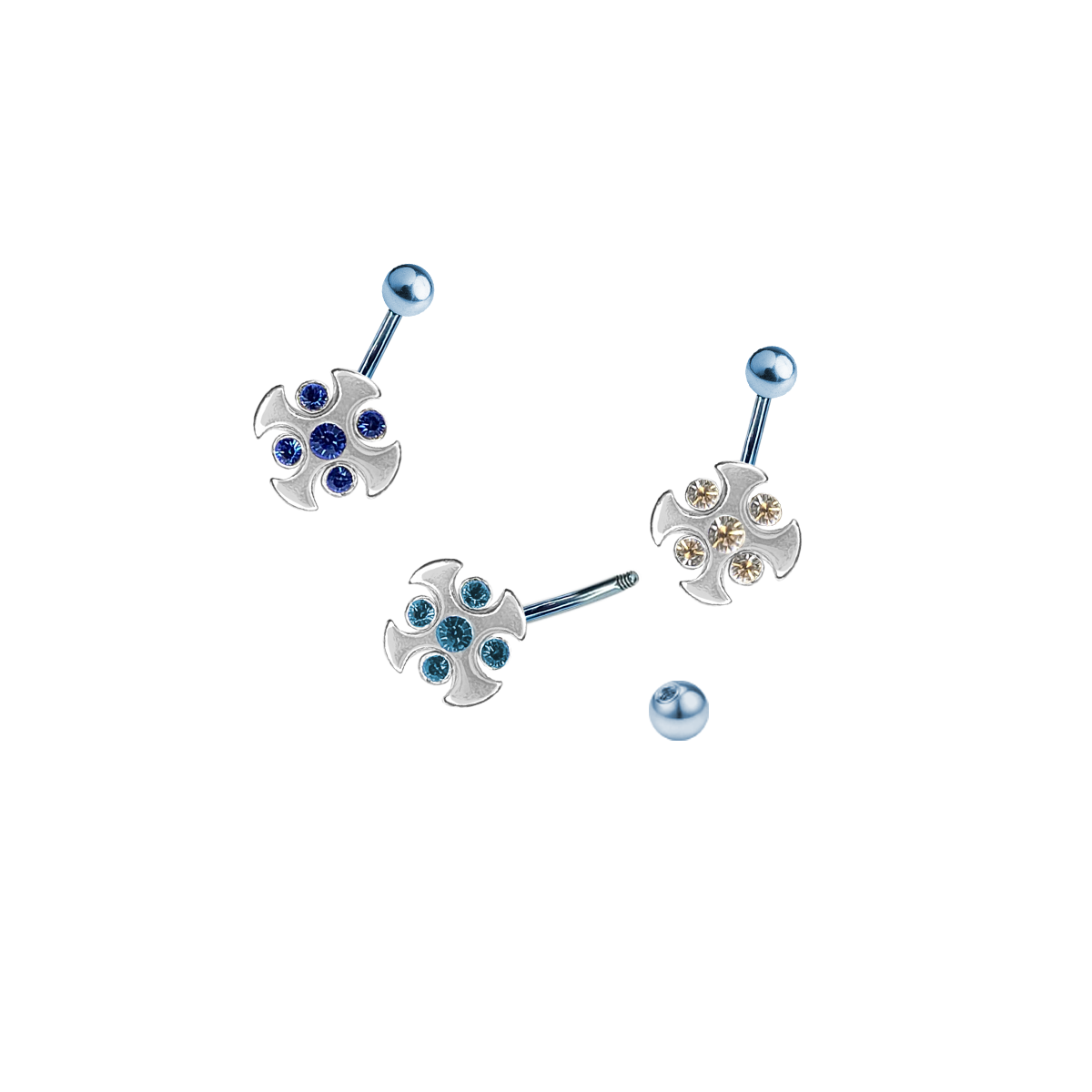 Titanium 14 Gauge Belly Ring with Blue CZ Cross Gems - photo 6