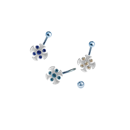 Titanium 14 Gauge Belly Ring with Blue CZ Cross Gems - photo 6