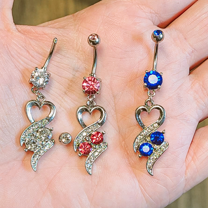 Surgical Steel 14 Gauge Belly Ring with CZ Heart Dangle - photo 6