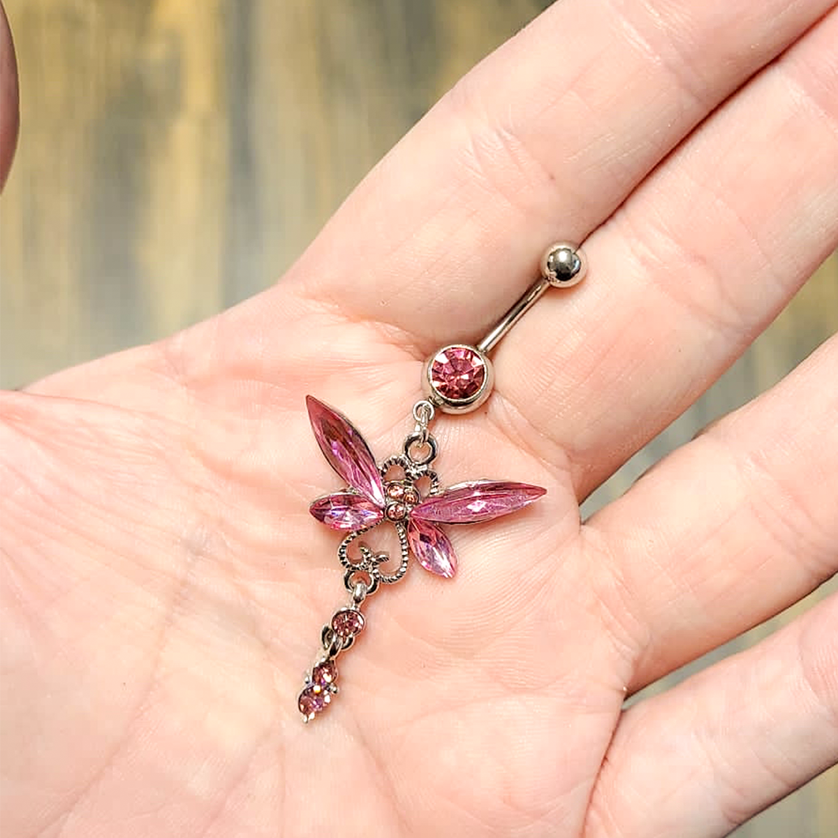 Surgical Steel 14 Gauge Belly Ring with Large CZ Dragonfly Dangle - photo 7