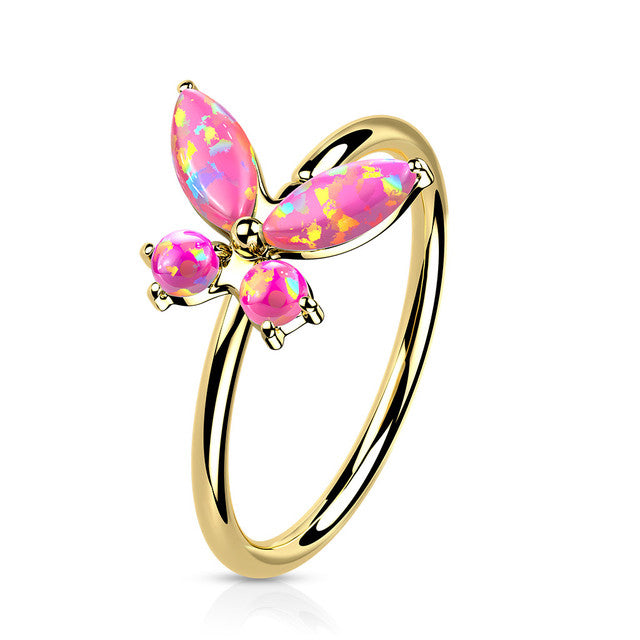 14 Karat Solid Gold Nose Ring 20 Gauge Bendable Hoop Butterfly - Kruelty - Photo 5