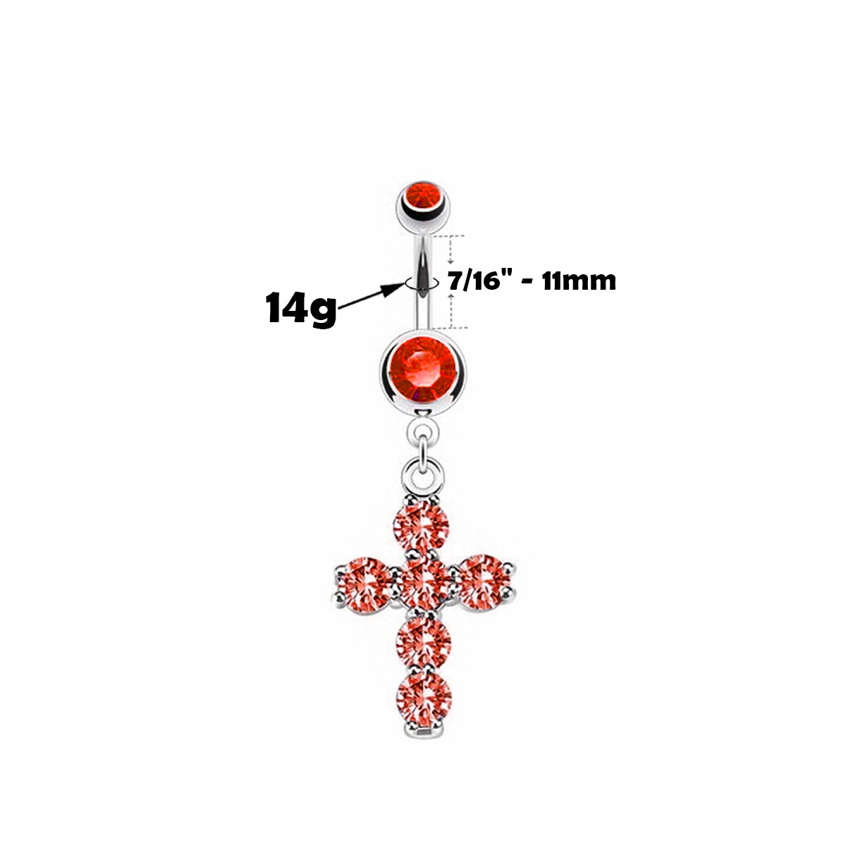Surgical Steel Dangle Belly Ring 14G 11mm with CZ Cross - 3 Colors - photo 5