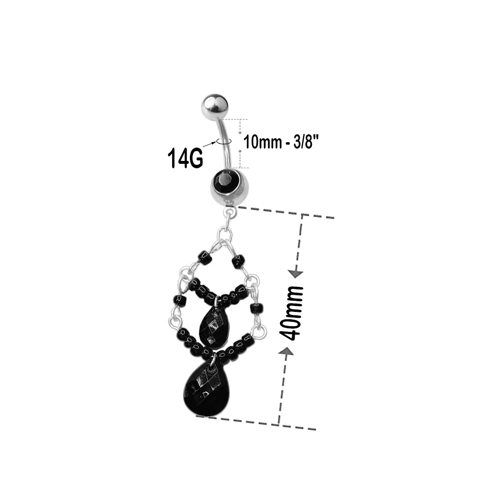 Surgical Steel 14 Gauge Tiered Black Beads Gothic Dangle Belly Ring