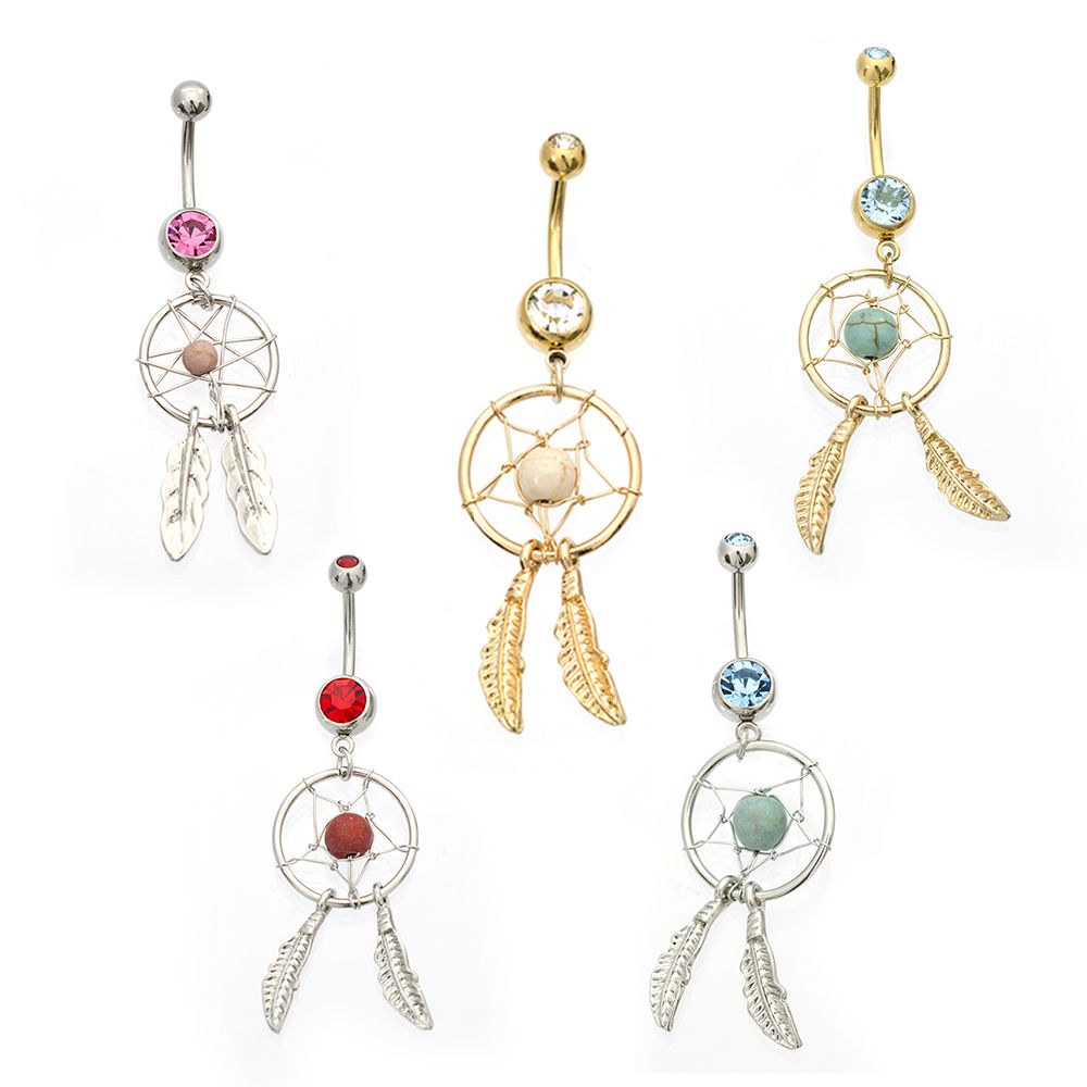 Surgical Steel CZ Dream Catcher Dangle Belly Button Rings 14G - 5 Pack - photo 2
