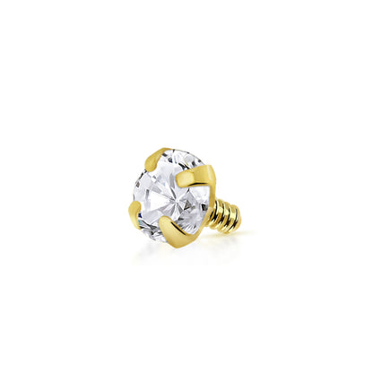 14 Karat Solid Gold 16 Gauge Gold CZ Dermal Anchor with Prong Top