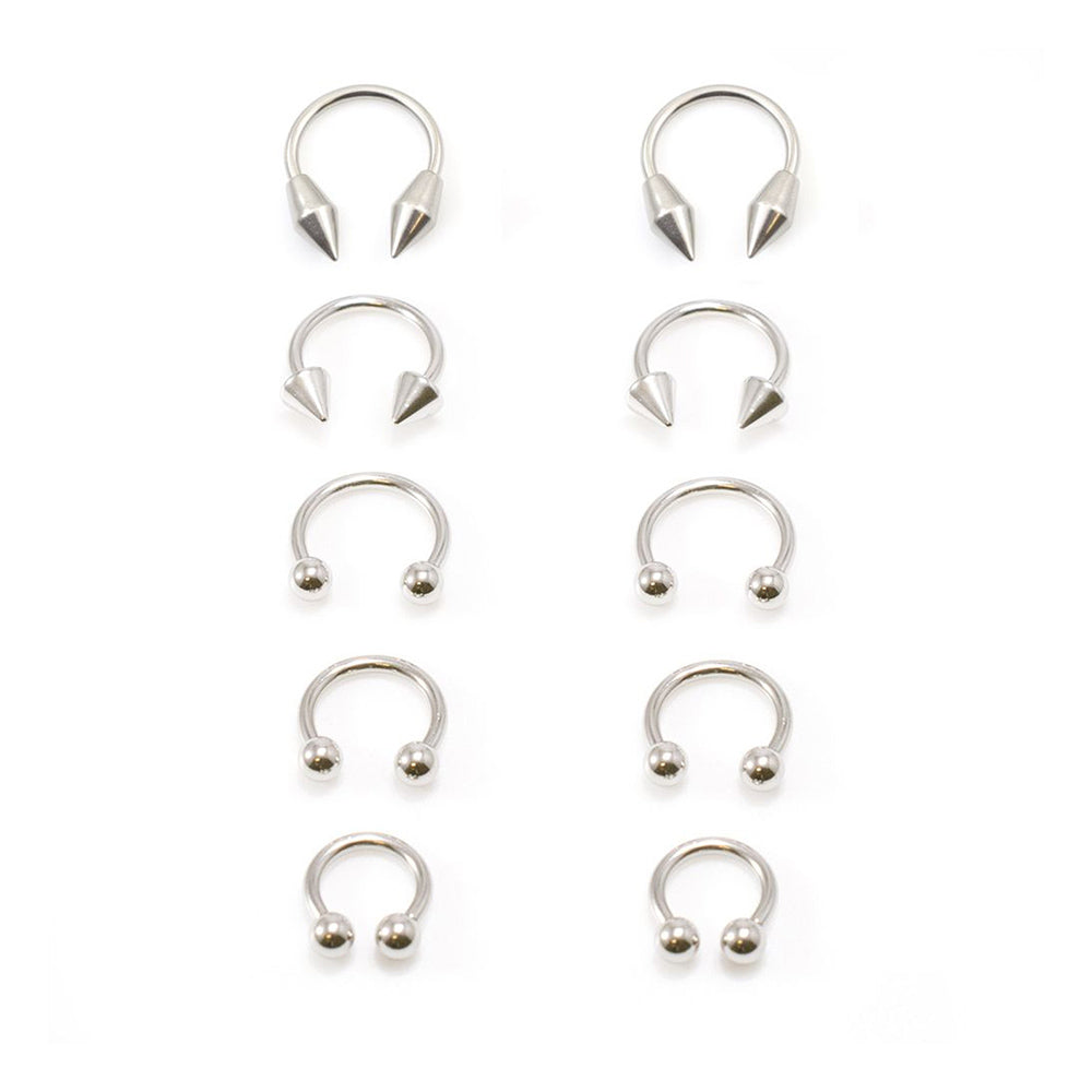 Surgical Steel 14 Gauge Horseshoe with Spike & Ball Ends - 10 Pack