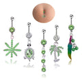 Surgical Steel 14G Green & Clear CZ Dangle Belly Rings - 5 Pack