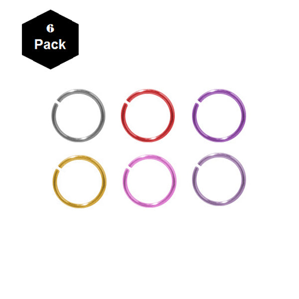 Anodized Titanium 18 Gauge Nose Rings - 6 Pack