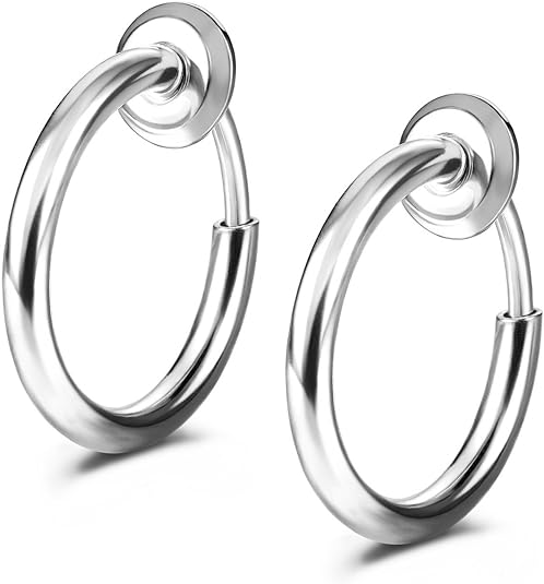 Retractable Clip On Fake Non Piercing Hoop Ring & Spring Hinge - Pair