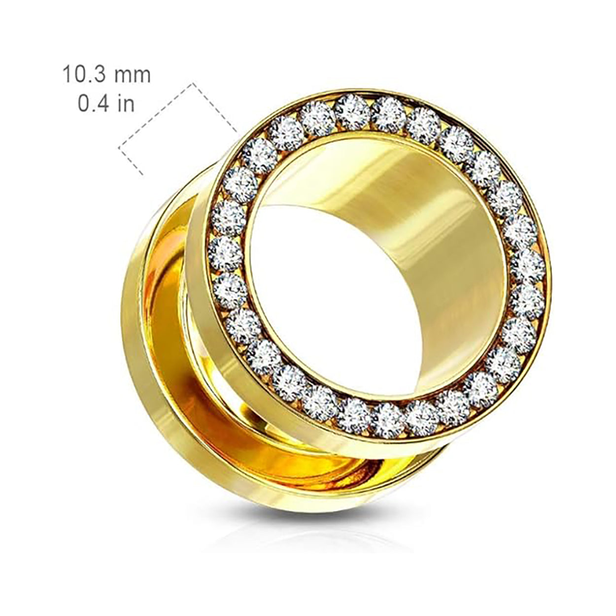 Double Flared Gold Screw Fit Plug Ear Tunnel & CZ 6 to 1" Gauge - Pair
