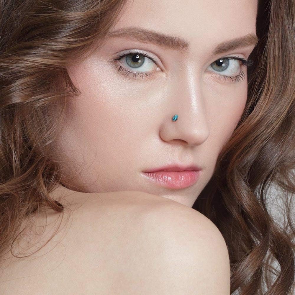 Surgical Steel Nose Ring Stud 20 & 18 Gauge 1/4" L Bend - Marquise Gem - Kruelty - Photo 2