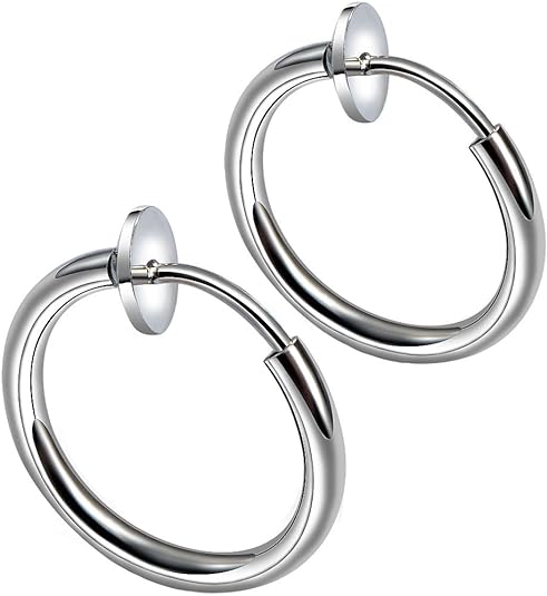 Retractable Clip On Fake Non Piercing Hoop Ring & Spring Hinge - Pair