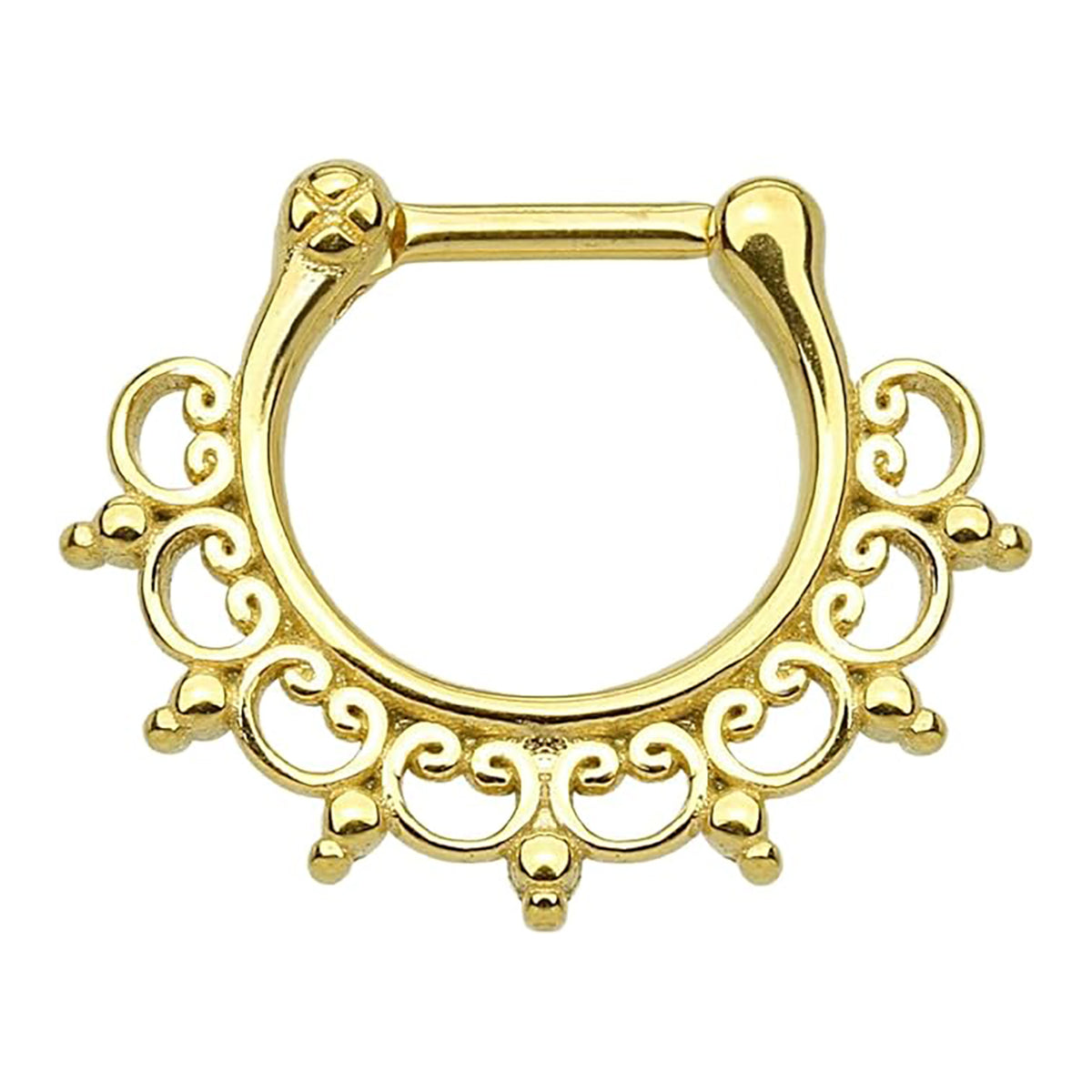 Surgical Steel Hinged Septum Clicker Ring 16 Gauge & Lace Tribal Fan - Kruelty - Photo 4