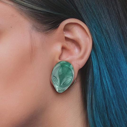 Double Flared Pyrex Glass Plug Ear 2 to 7/8 Gauge & Green Alien - Pair - Kruelty - Photo 2