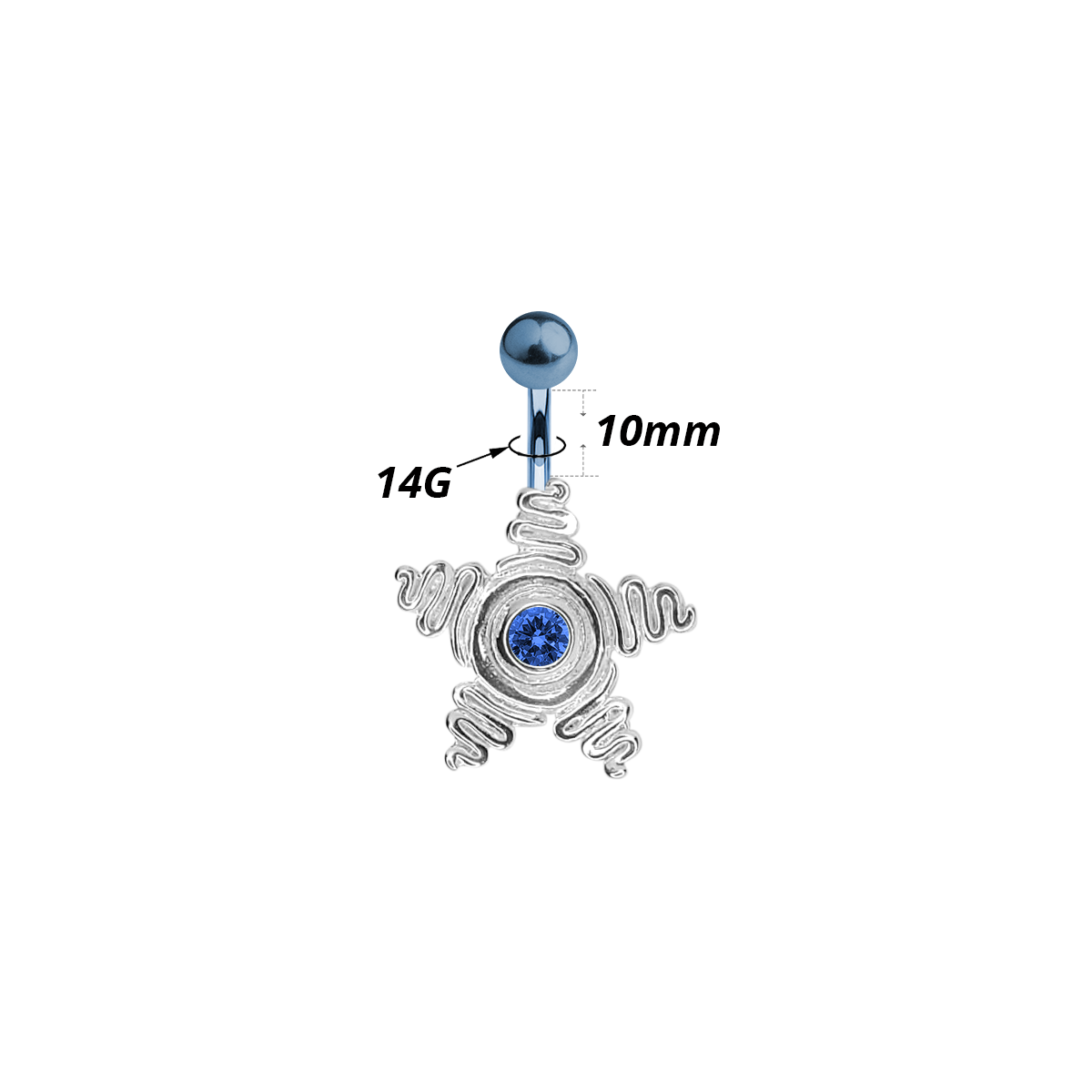 Titanium 14 Gauge Belly Ring with Large CZ Star Anodized - photo 7