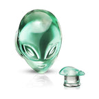 Double Flared Pyrex Glass Plug Ear 2 to 7/8 Gauge & Green Alien - Pair - Kruelty