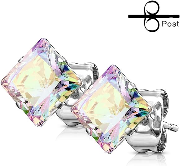 Surgical Steel Earring Stud 20 Gauge Square CZ Gem - Kruelty - Photo 7