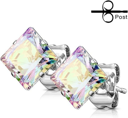 Surgical Steel Earring Stud 20 Gauge with Square CZ Gem