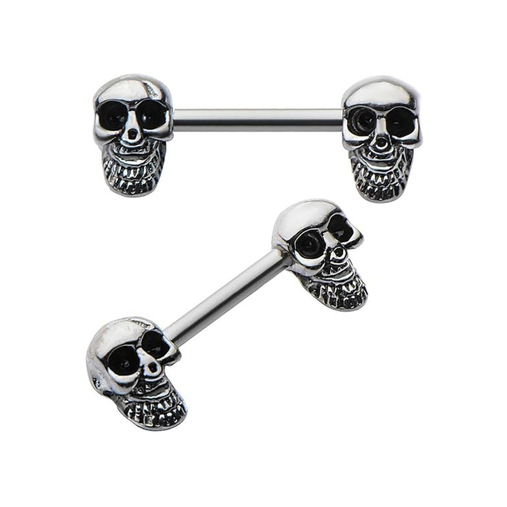 Surgical Steel Barbell Nipple Ring 14 Gauge Beaded Skull - Pair - Kruelty - Photo 4