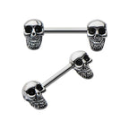 Surgical Steel Barbell Nipple Ring 14 Gauge Beaded Skull - Pair - Kruelty - Photo 4