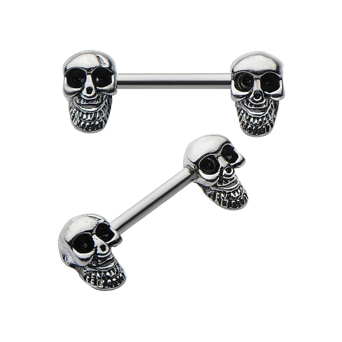 Surgical Steel Barbell Nipple Ring 14 Gauge Beaded Skull - Pair - Kruelty - Photo 4