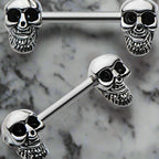 Surgical Steel Barbell Nipple Ring 14 Gauge Beaded Skull - Pair - Kruelty - Photo 2
