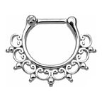 Surgical Steel Hinged Septum Clicker Ring 16 Gauge & Lace Tribal Fan - Kruelty - Photo 3