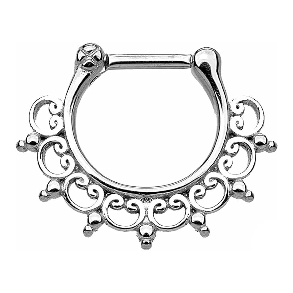Surgical Steel Hinged Septum Clicker Ring 16 Gauge & Lace Tribal Fan - Kruelty - Photo 3