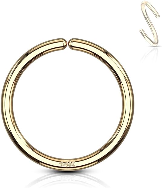 14 Karat Solid Gold Bendable Nose 20 Gauge 5/16" 8 mm Seamless Hoop - Kruelty - Photo 3