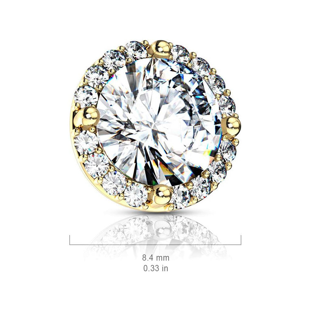 Surgical Steel Dermal Top 14 Gauge Internal Threaded Round CZ Gem - Kruelty - Photo 4