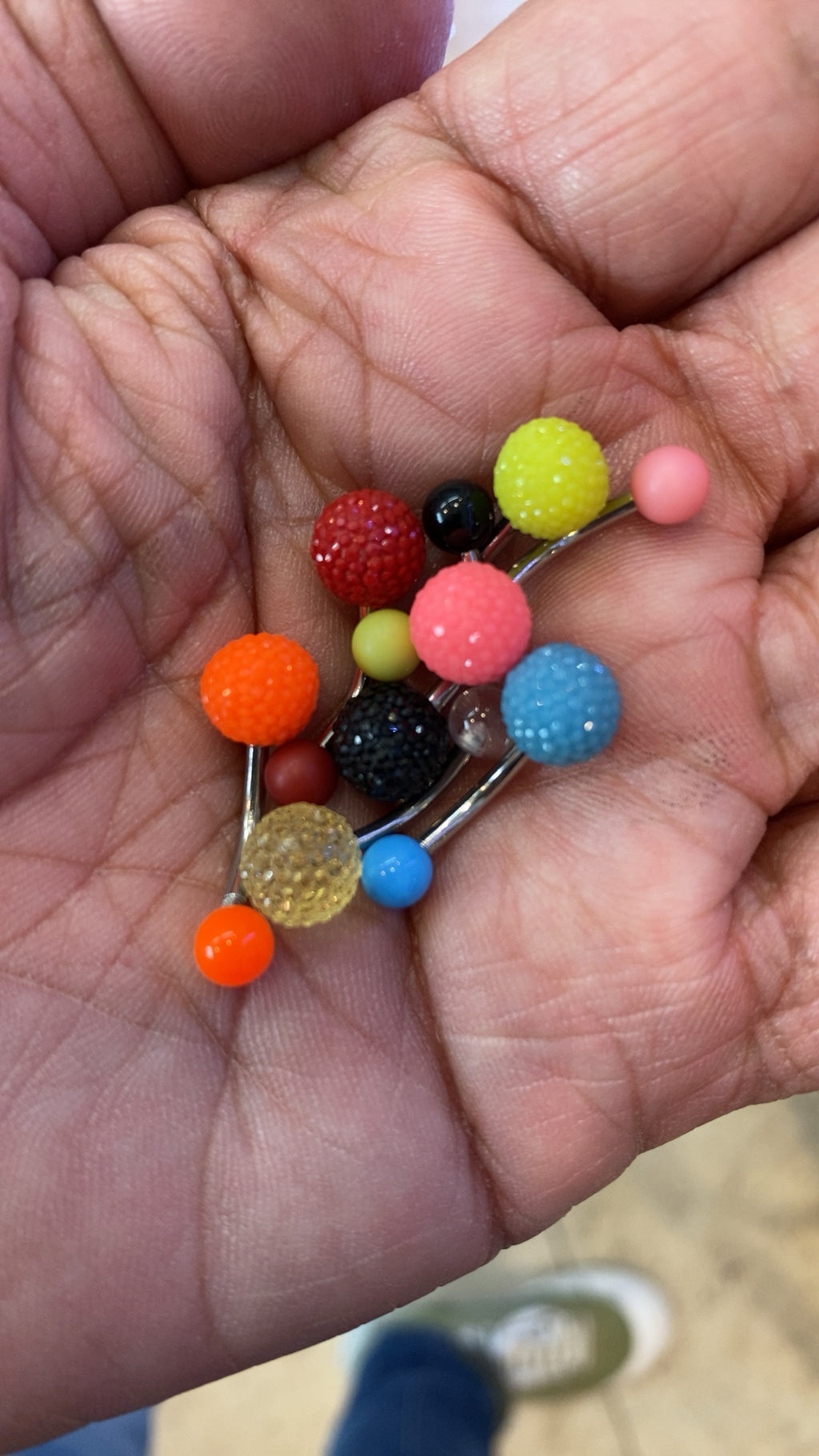 Surgical Steel & Acrylic Belly Rings Colorful Textured Balls - 7 Pack