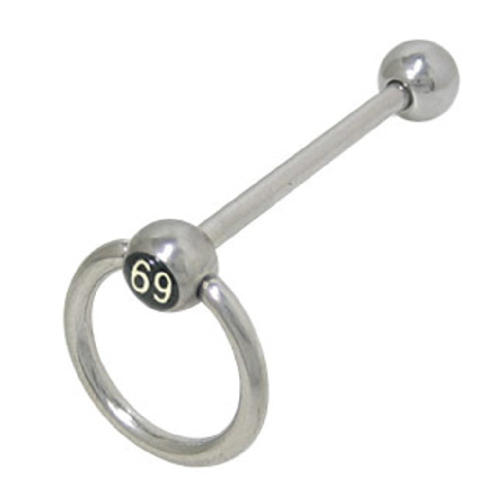 Surgical Steel 14 Gauge Tongue Barbell with 69 Logo Door Knocker