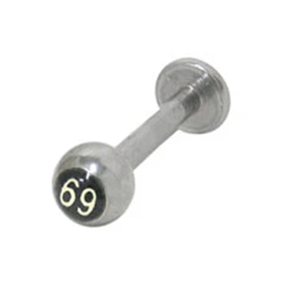 Surgical Steel 14 Gauge Flat Back Labret Studs with 69 Logo - Pair