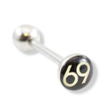 Surgical Steel 14 Gauge 5/8 Inch Tongue Barbell with 69 Logo