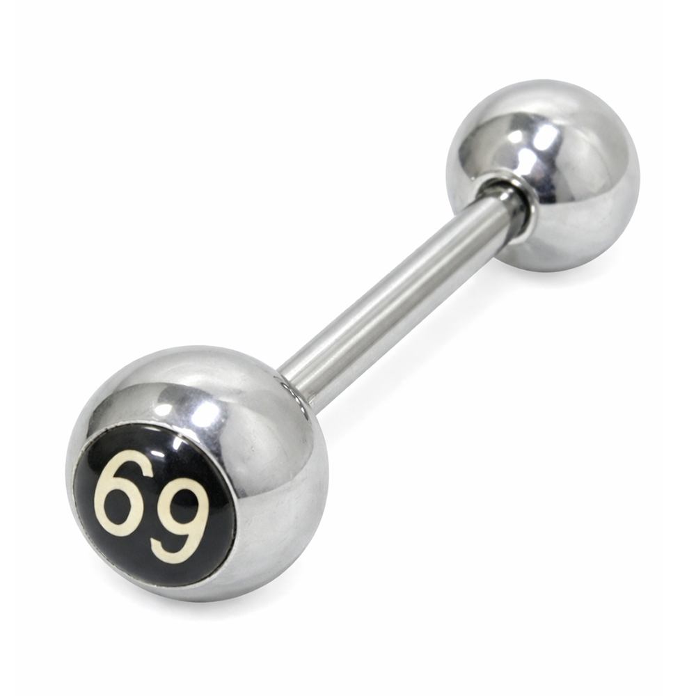 Surgical Steel 14 Gauge Tongue Barbell with 69 Logo