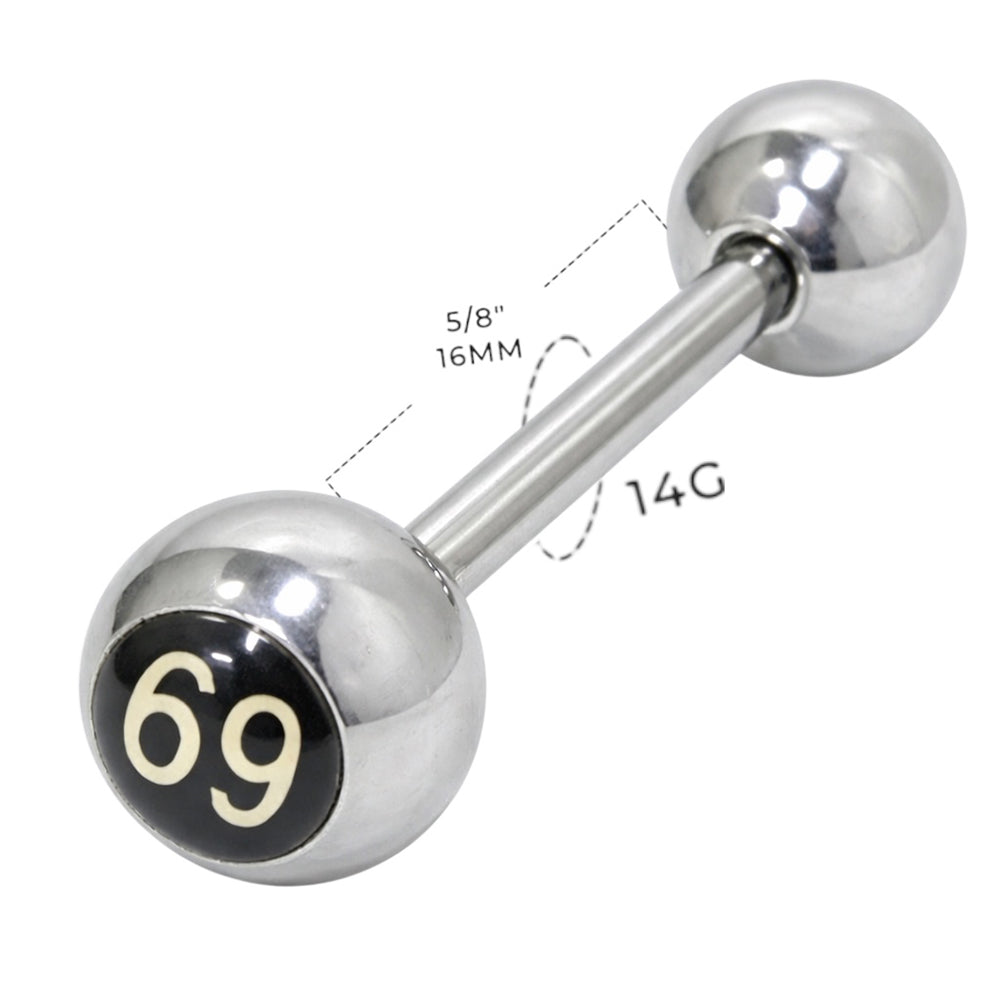 Surgical Steel 14 Gauge Tongue Barbell with 69 Logo - photo 2