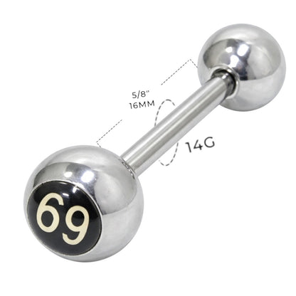 Surgical Steel 14 Gauge Tongue Barbell with 69 Logo - photo 2