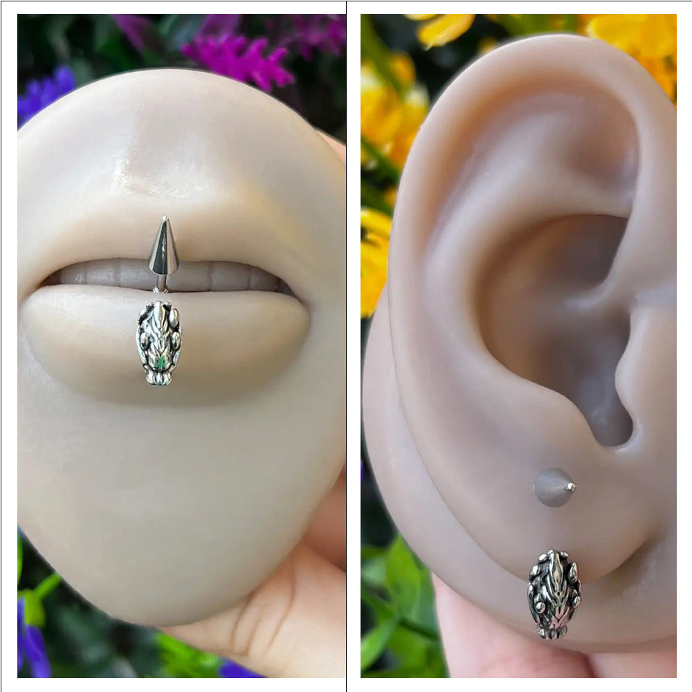 Surgical Steel Dragon Claw Lip Ring 16 Gauge 10mm with Spike Ends - photo 3
