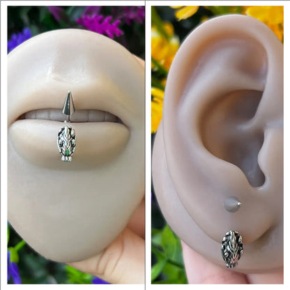 Surgical Steel Dragon Claw Lip Ring 16 Gauge 10mm with Spike Ends - photo 3